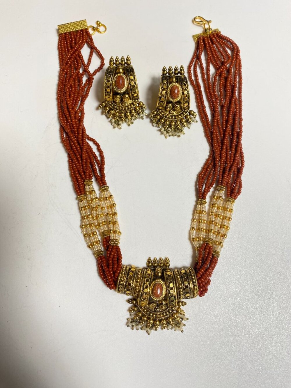 Indian-inspired Beaded Necklace & Matching Earrings Set